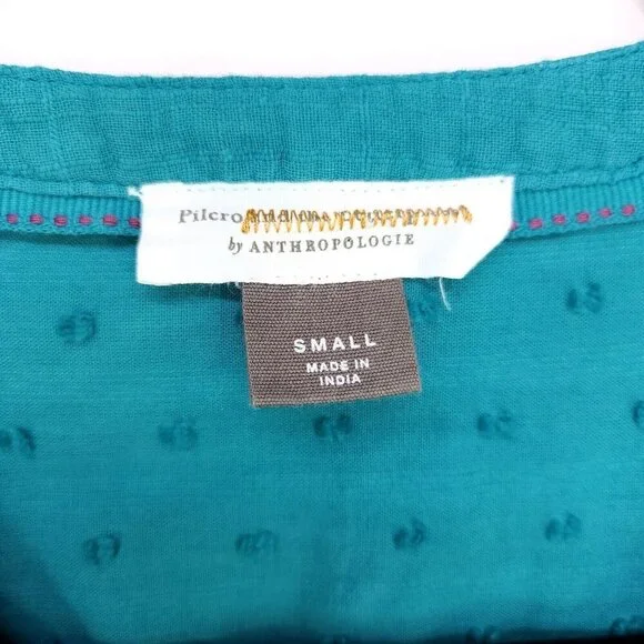 Pilcro By Anthropology Button Up Shirt Small Long Sleeves Green Top Swiss Dot - Picture 6 of 13